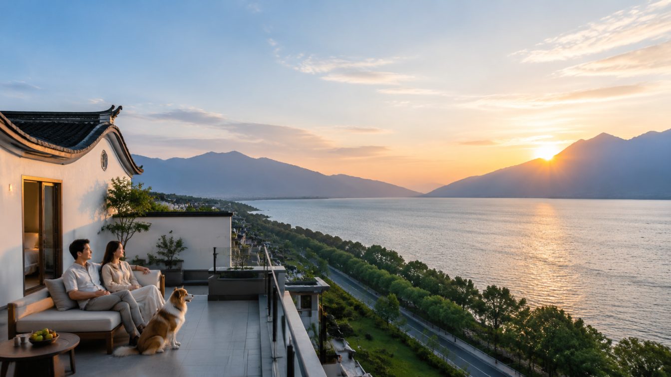 丽江携宠住进洱海落日